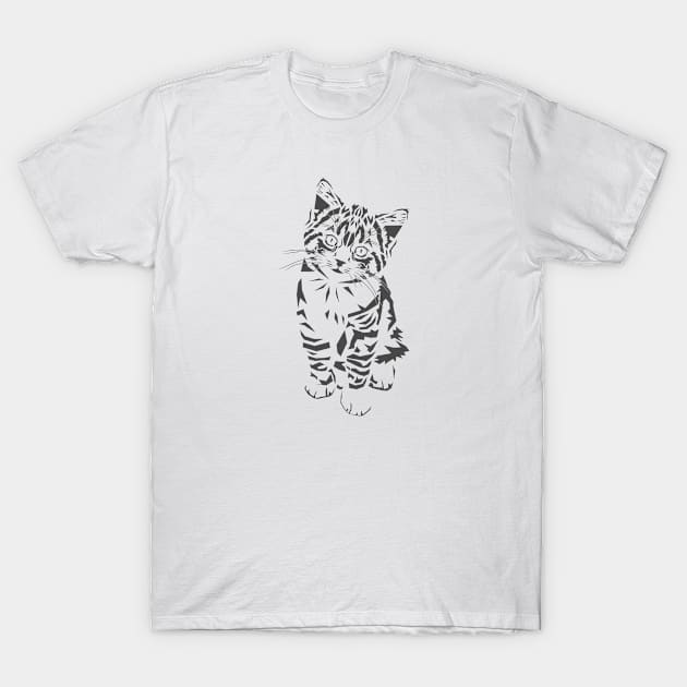 Monochrome Majesty : Elegant Striped Kitten Illustration T-Shirt by Shinwys22 